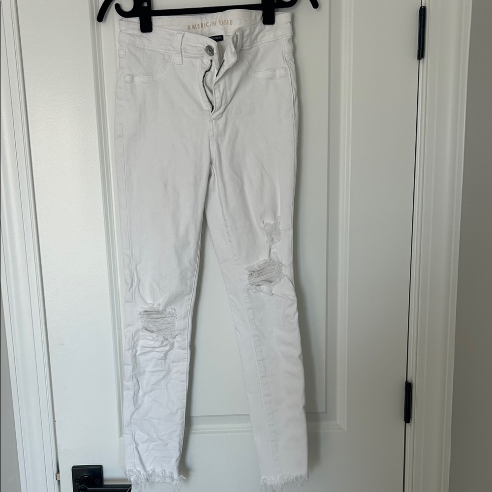 American Eagle Outfitters Women's White Ripped Skinny Jeans
